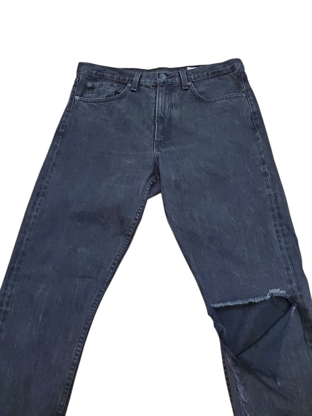 RAG & BONE SZ 30 Women's High-rise Skinny Destroyed Knee Frayed Raw Hem Black - Picture 3 of 13